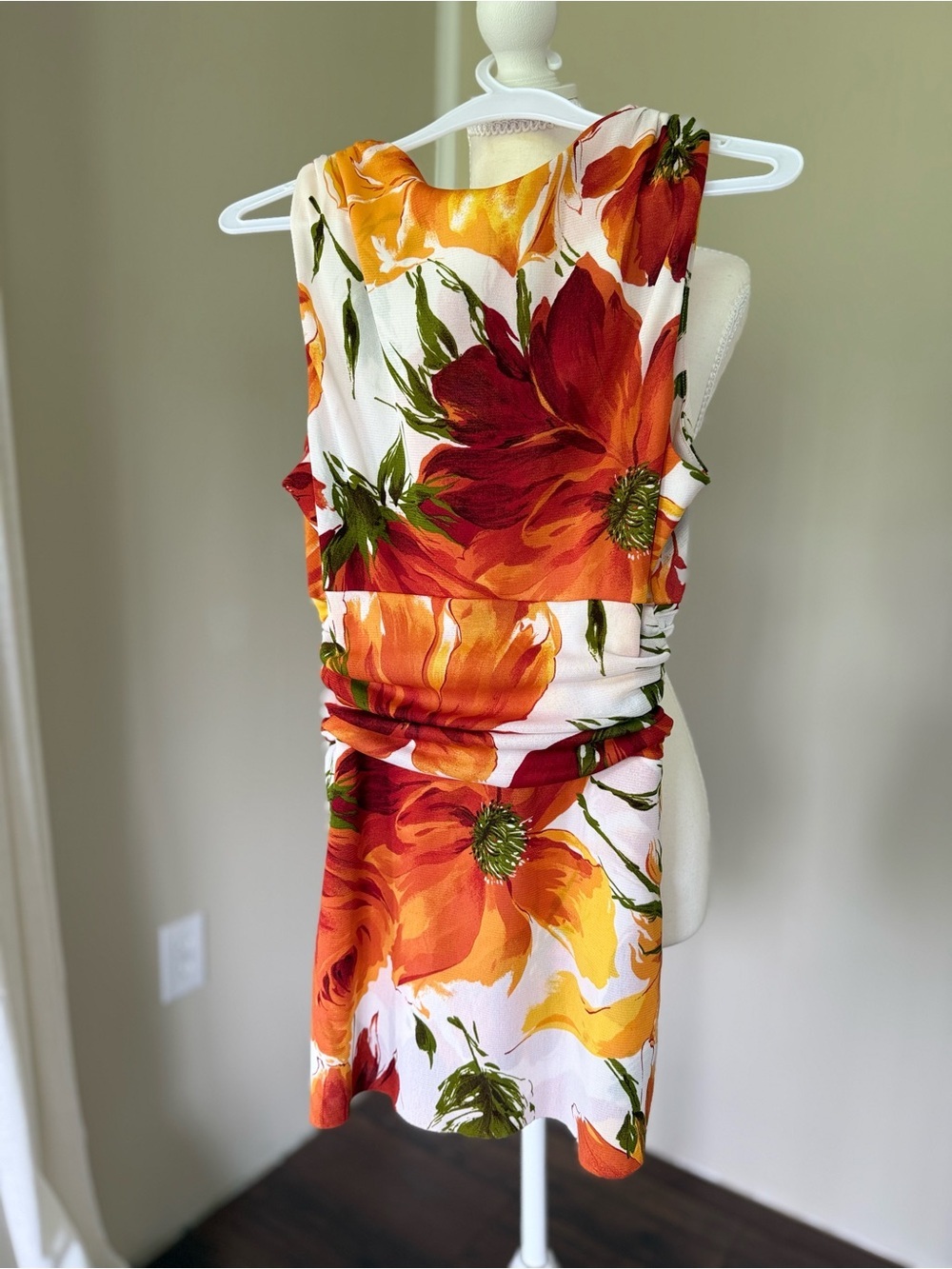 Karen Kane Floral Orange Sleeveless Blouse Tank Top Draped Waist Fairycore Work - Picture 5 of 6